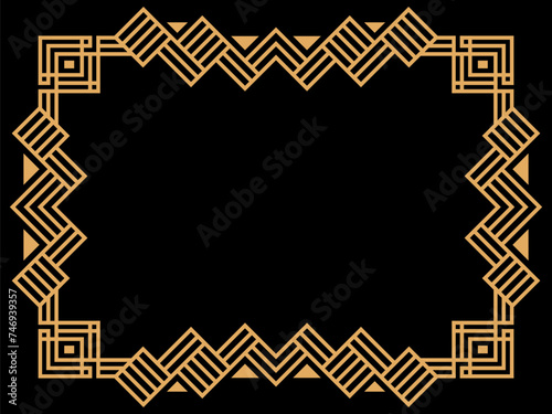 Art deco frame. Vintage linear border. Design a template for invitations, leaflets and greeting cards. Geometric golden frame. The style of the 1920s - 1930s. Vector illustration