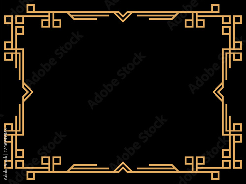 Art deco frame. Vintage linear border. Design a template for invitations, leaflets and greeting cards. Geometric golden frame. The style of the 1920s - 1930s. Vector illustration