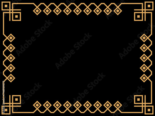 Art deco frame. Vintage linear border. Design a template for invitations, leaflets and greeting cards. Geometric golden frame. The style of the 1920s - 1930s. Vector illustration