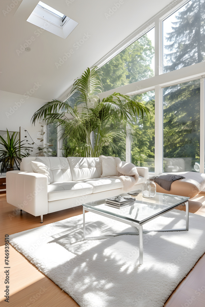 Drenched in Sunlight: Contemporary and Comfortable Living Room-Lush Plants and Modern Décor