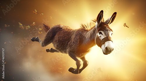 donkey in the jumping pose adventure wildlife landscapes background #746939767
