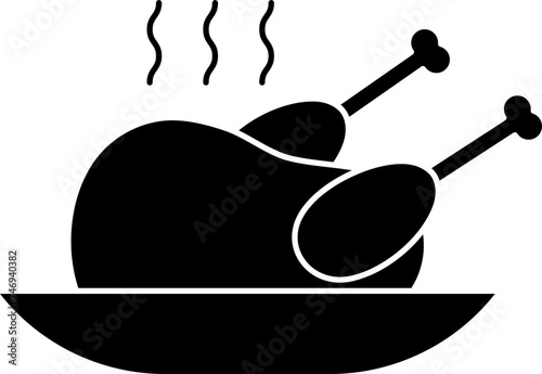 Roast chicken on plate. Glyph icon or symbol.