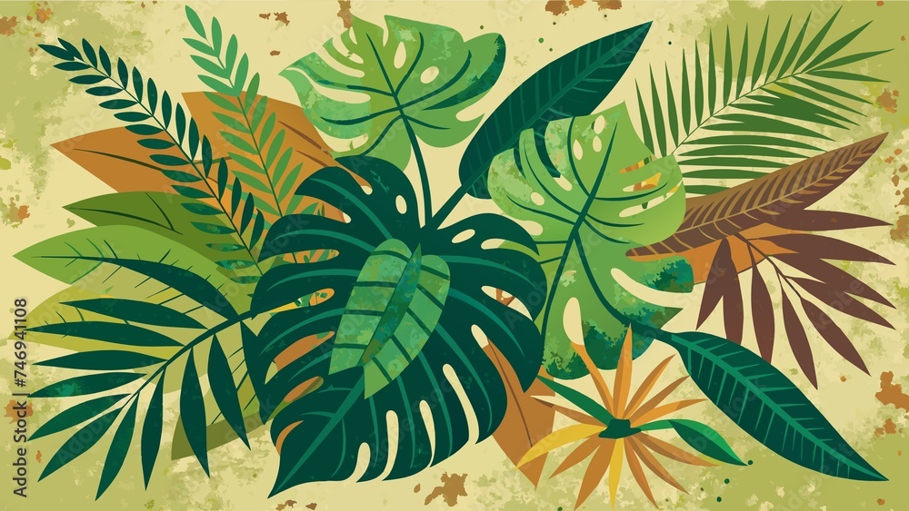 tropical background with palm leaves. vector illustration tropical leaves background. palm leaf, floral pattern.