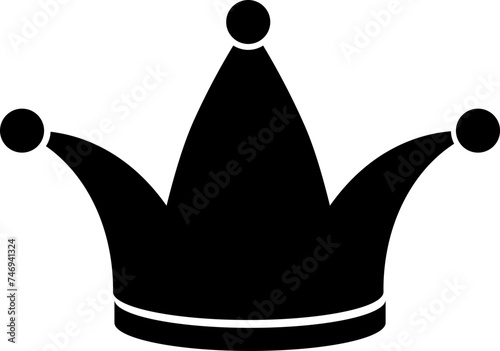 B&W jester cap in flat style. Glyph icon or symbol.