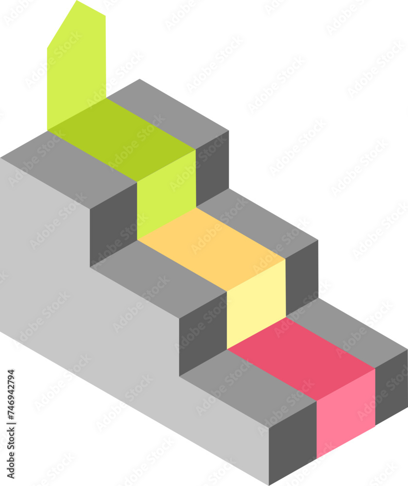 Fototapeta premium Gray stairs with upward arrow isometric icon or symbol.