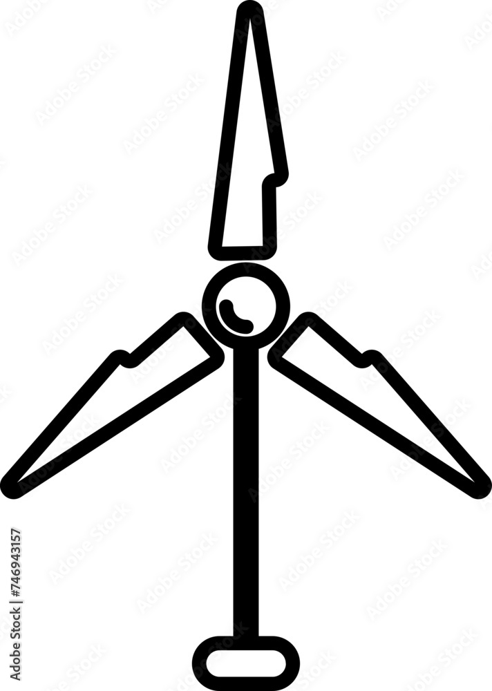Windmill in black line art illustration. Windmill in black line art illustration.