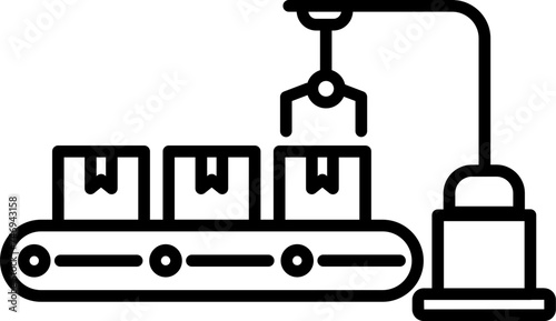 Illustration of excavator with boxes in black line art.