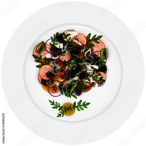 Colorful salad in grey plate.