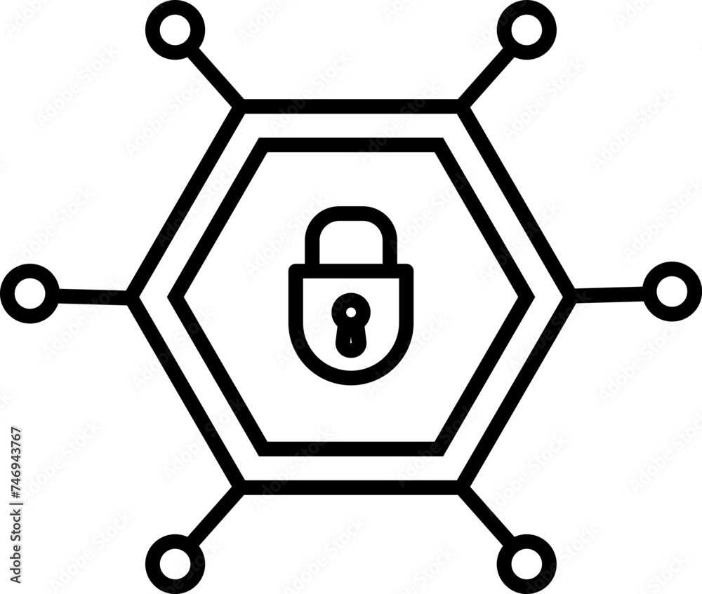 Lock sign on networking in black line art. Lock sign on networking in black line art.