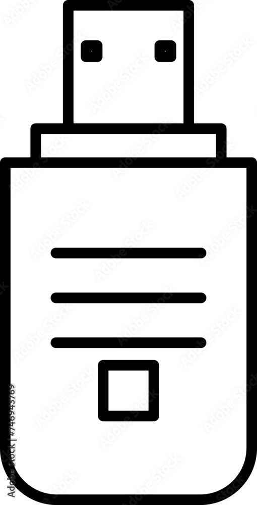 Isolated flash drive made by black line art. Isolated flash drive made by black line art.