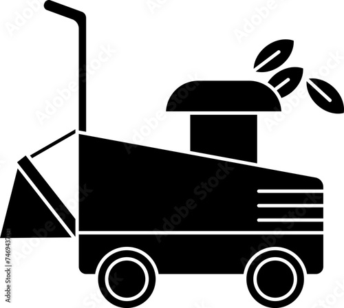 Lawn mower icon in b&w color.