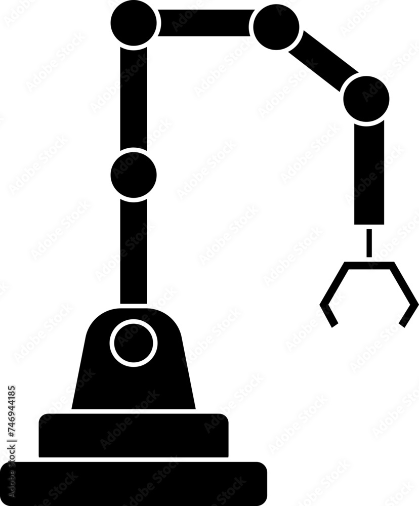 B&W industrial robot arm icon in flat style. B&W industrial robot arm icon in flat style.