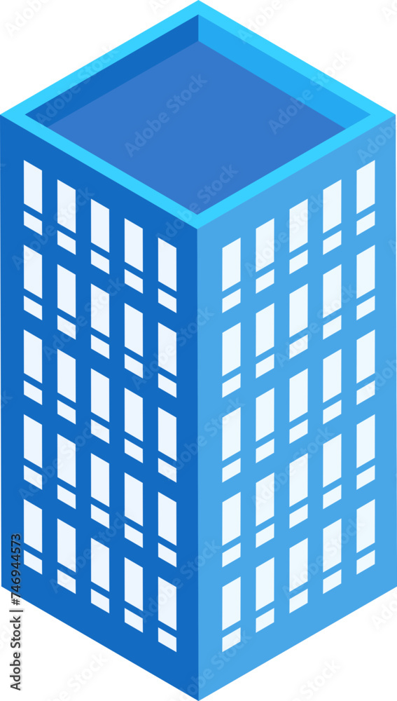 Blue isometric icon of building for real estate concept. Blue isometric icon of building for real estate concept.