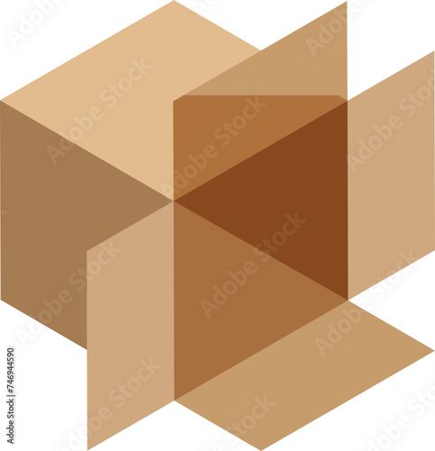 3D illustration of open delivery box in brown color.