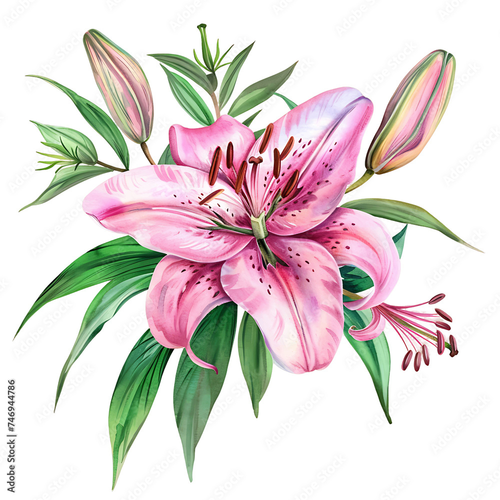 Serene Lily Illustration in Watercolor Clipart