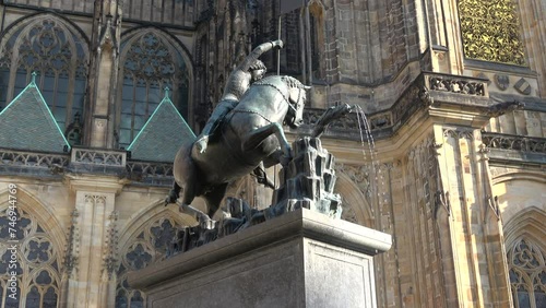 Fountain of St. Jiri - Statue of St. George the Victorious in close-up. Prague photo