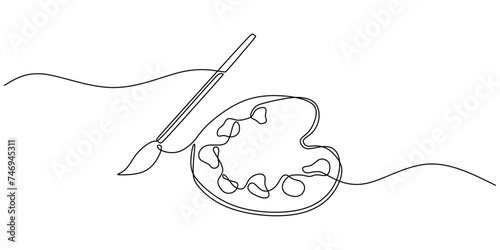 Continuous Line Art of Palette and Brush Set for Creative Studios and workshop.