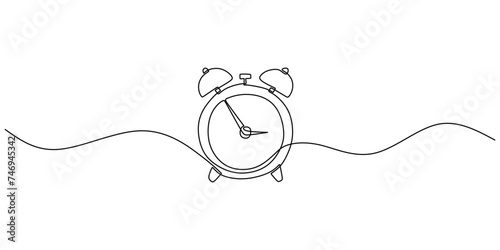 Continuous line drawing of alarm clock. Hand drawn education concept.