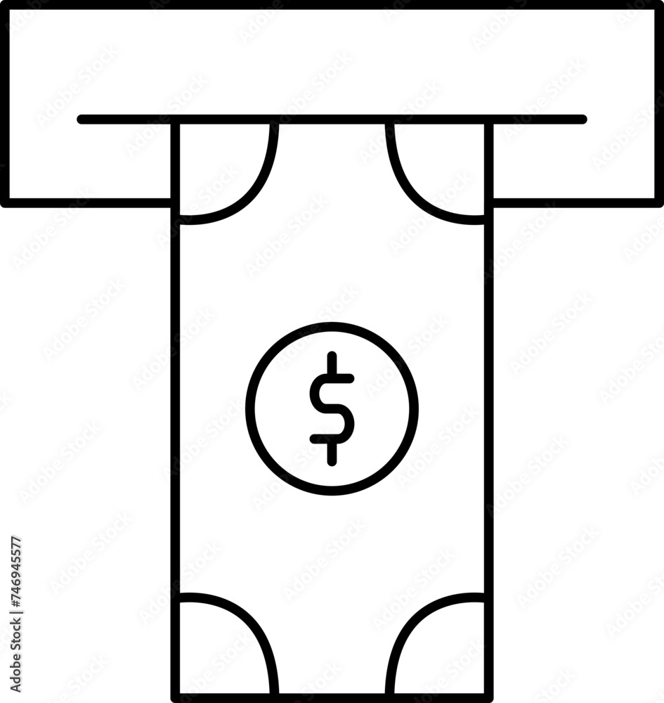 Cash payment by ATM icon in black line stroke. Cash payment by ATM icon in black line stroke.