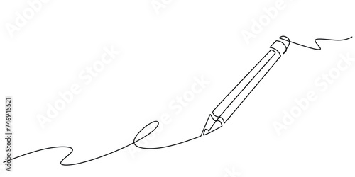 One line drawing of pencil writing. Hand drawn icon education sign. Single line art vector illustration with minimalist editable stroke