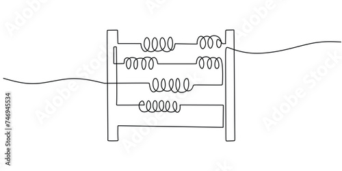 Abacus in Continuous one line art drawing. Hand drawn counting frame sketch minimalist for math study.