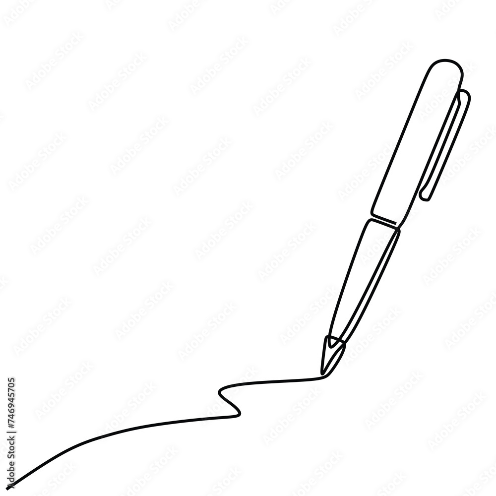 Pen writing continuous line art drawing. Vector illustration one ...