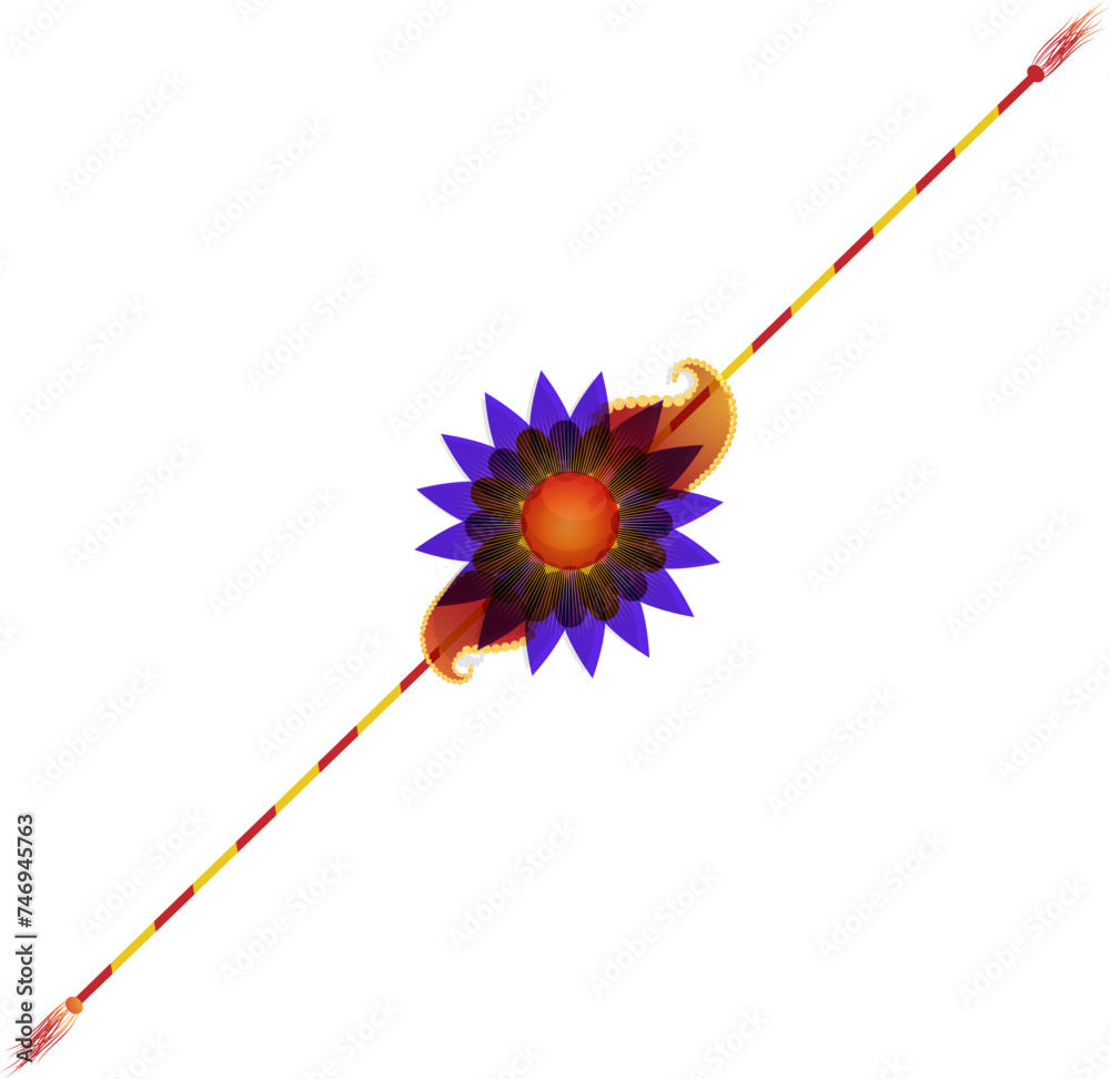 Floral pattern rakhi (wristband) on white background.