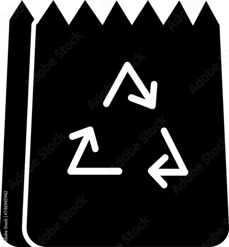B&W recycling paper bag icon or symbol.