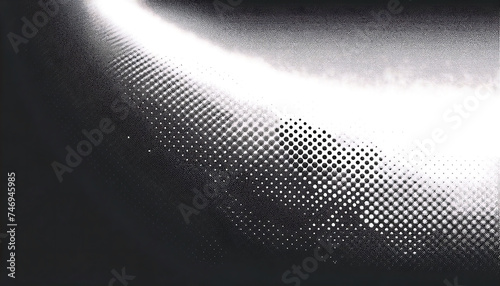 Abstract halftone gradient with a curved transition from dense dots to sparse on a dark background.