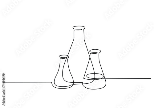 Laboratory glasses in continuous one line art drawing. Vector illustration chemistry and biology for lab experiment.