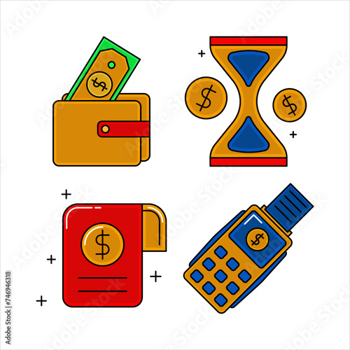 Set of Finance icons in line and color style. Vector Illustration	