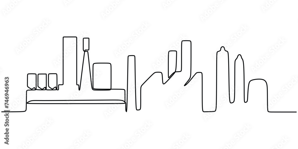 Continuous one line drawing industrial plant outline. Factory architecture buildings and landmark. Air pollution ecology concept. Continuous one line drawing industrial plant outline. Factory architecture buildings and landmark. Air pollution ecology concept.