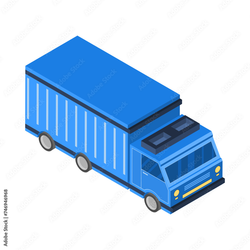Isometric design of delivery truck in blue color. Isometric design of delivery truck in blue color.