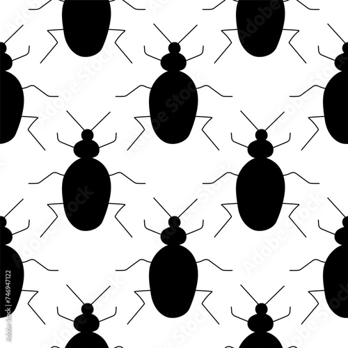 Insect Garden beetle with mustache and legs. Live nature. Extermination of insects in the garden. Hand drawn vector illustration. pattern seamless background wallpaper abstract texture black