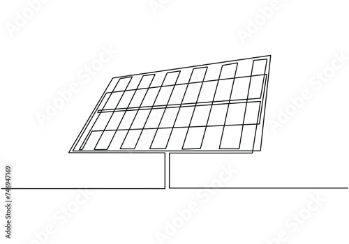 One line drawing of solar panels. Sunlight generator for electric power plant. Single outline editable stroke vector illustration.