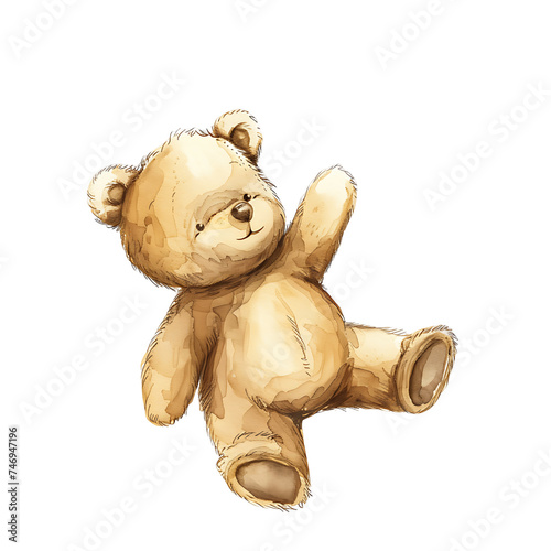 Airy Watercolor Clipart of a Tiny Teddy Bear