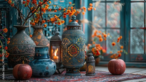 Arabic lantern of Ramadan Clebration background 3d illustration photo