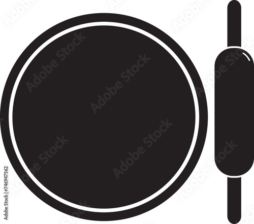 Rolling pin with round wooden board. Glyph icon or symbol.