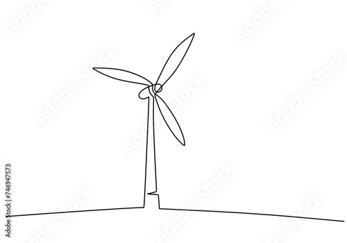 Turbine wind power green energy electricity concept. Continuous line drawing wind energy plant windmill renewable ecology. One line drawing vector illustration.