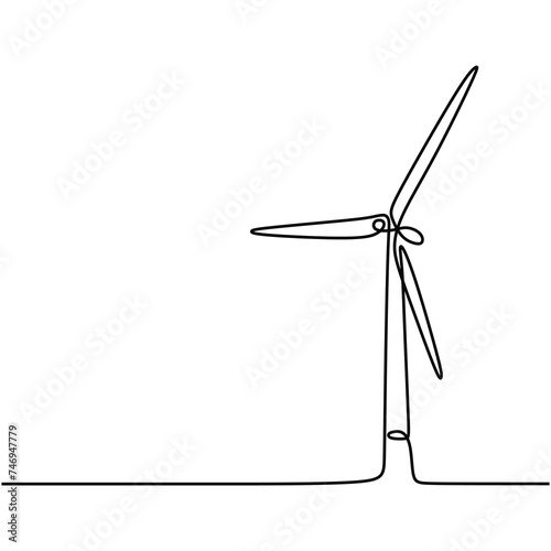 Wind energy in continuous one line art drawing. Windmill generator for electricity power.