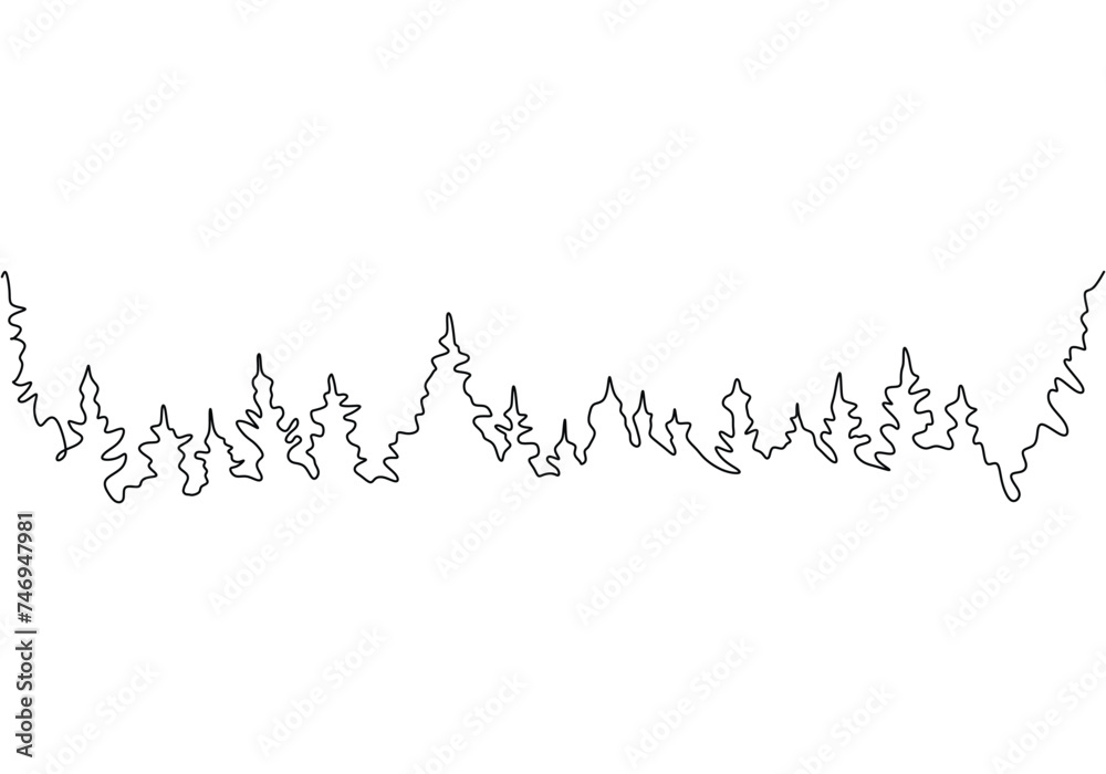 Line drawing of forest tree in continuous single one outline silhouette. Vector illustration abstract landscape design.
