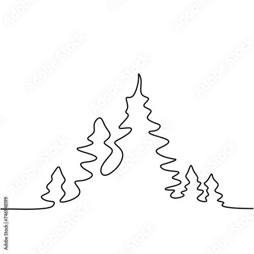 Forest trees one line art drawing. Vector illustration jungle with tree in continuous single line art hand drawn.