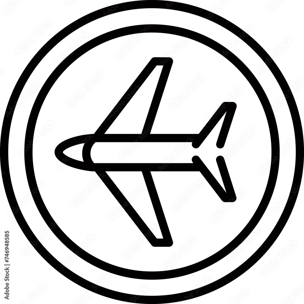 Illustration of round airplane badge flat icon.