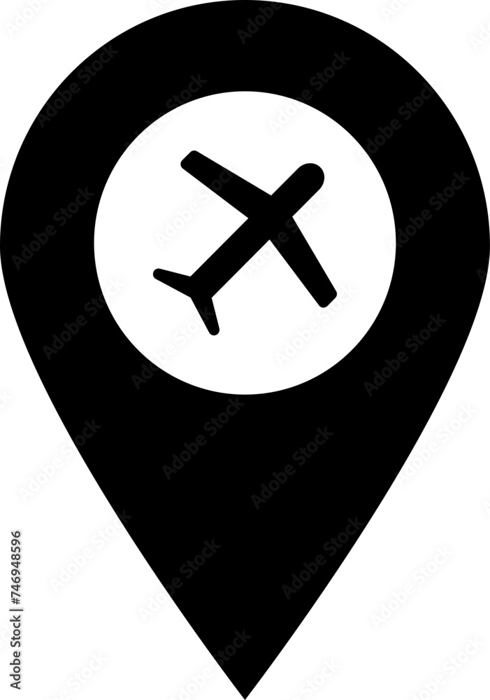 Airplane location center icon in b&w color.