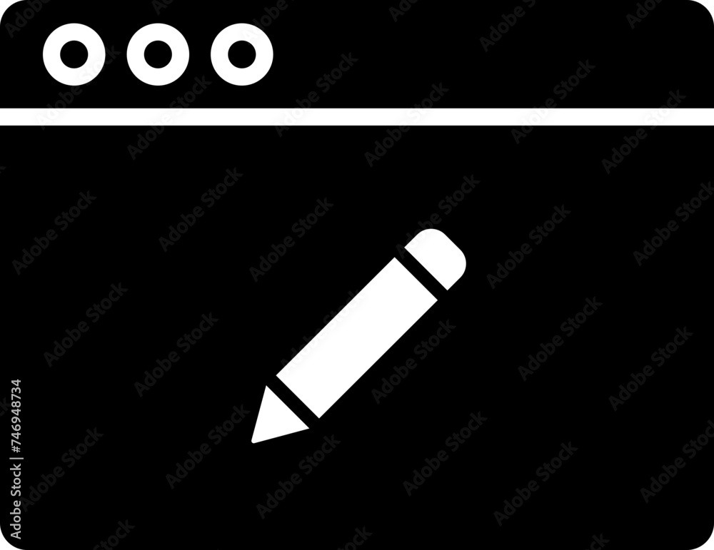 Editing pencil tool on browser window glyph icon or symbol. Editing pencil tool on browser window glyph icon or symbol.
