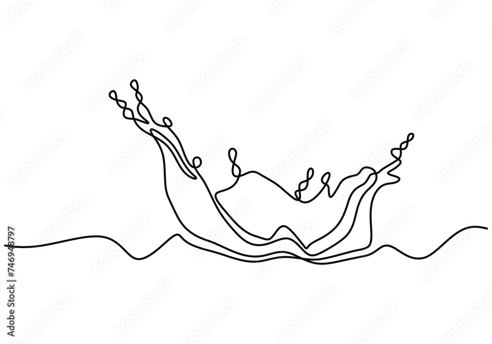 Water splash in continuous single line drawing. One outline liquid flowing. Ripple wave lineart hand drawn. Vector illustration isolated on white background. Water splash in continuous single line drawing. One outline liquid flowing. Ripple wave lineart hand drawn. Vector illustration isolated on white background.