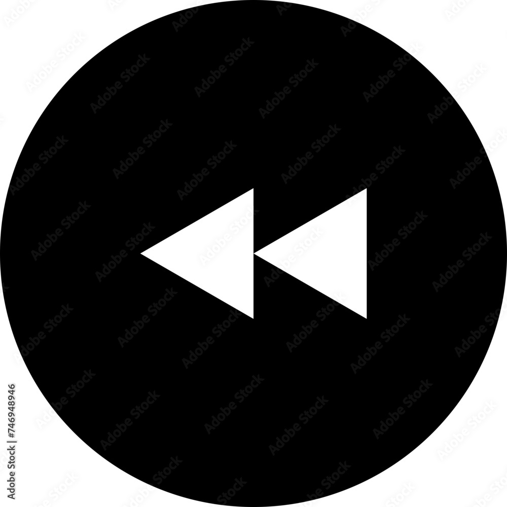 B&W illustration of fast backward icon. B&W illustration of fast backward icon.