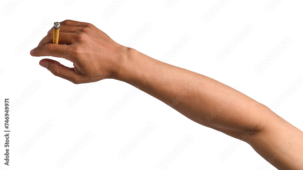 Fototapeta premium hand holding cigarette isolated on transparent background