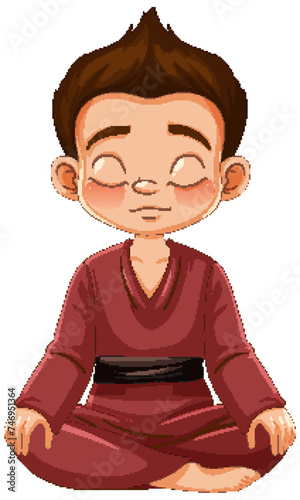 Cartoon of a boy meditating in traditional attire
