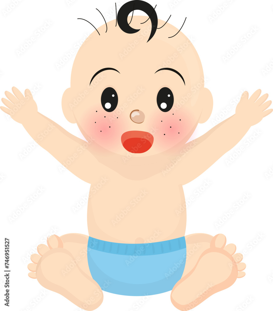 Cute baby raising hands up in sitting pose. Cute baby raising hands up in sitting pose.